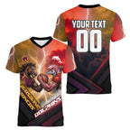 Personalized Brisbane Broncos vs Dolphins Women V-Neck T-Shirt Battle Epic Lightning Storm Mascot