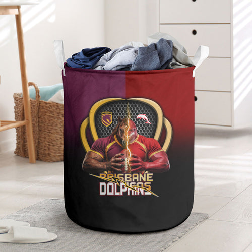 Brisbane Broncos vs Dolphins Fusion Laundry Basket Hybrid Mascot Lightning Graphic With Hexagon Honeycomb