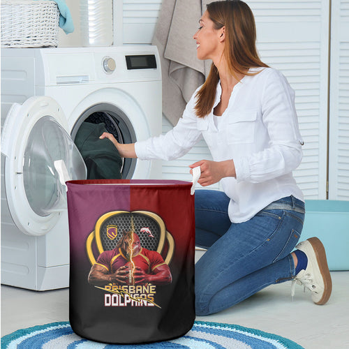 Brisbane Broncos vs Dolphins Fusion Laundry Basket Hybrid Mascot Lightning Graphic With Hexagon Honeycomb