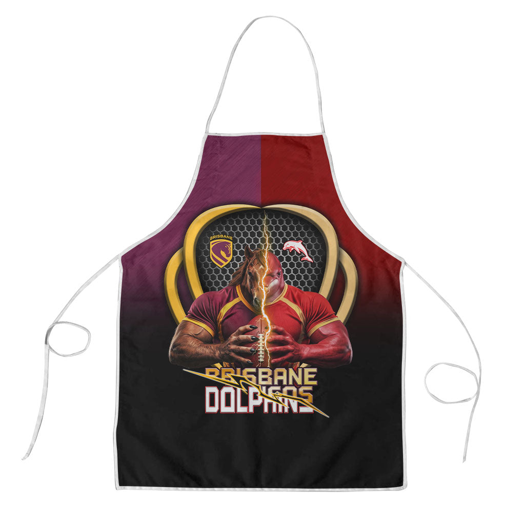 Brisbane Broncos vs Dolphins Fusion Apron Hybrid Mascot Lightning Graphic With Hexagon Honeycomb