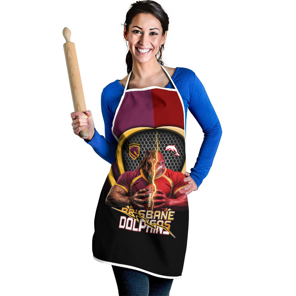 Brisbane Broncos vs Dolphins Fusion Apron Hybrid Mascot Lightning Graphic With Hexagon Honeycomb