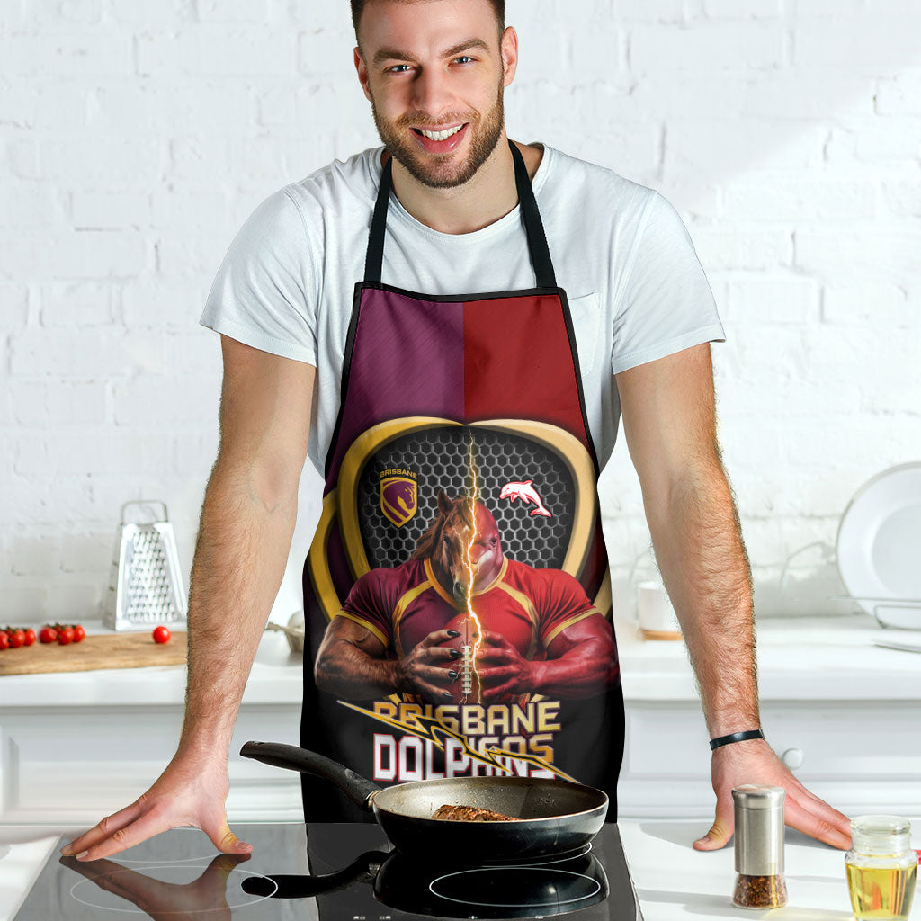 Brisbane Broncos vs Dolphins Fusion Apron Hybrid Mascot Lightning Graphic With Hexagon Honeycomb