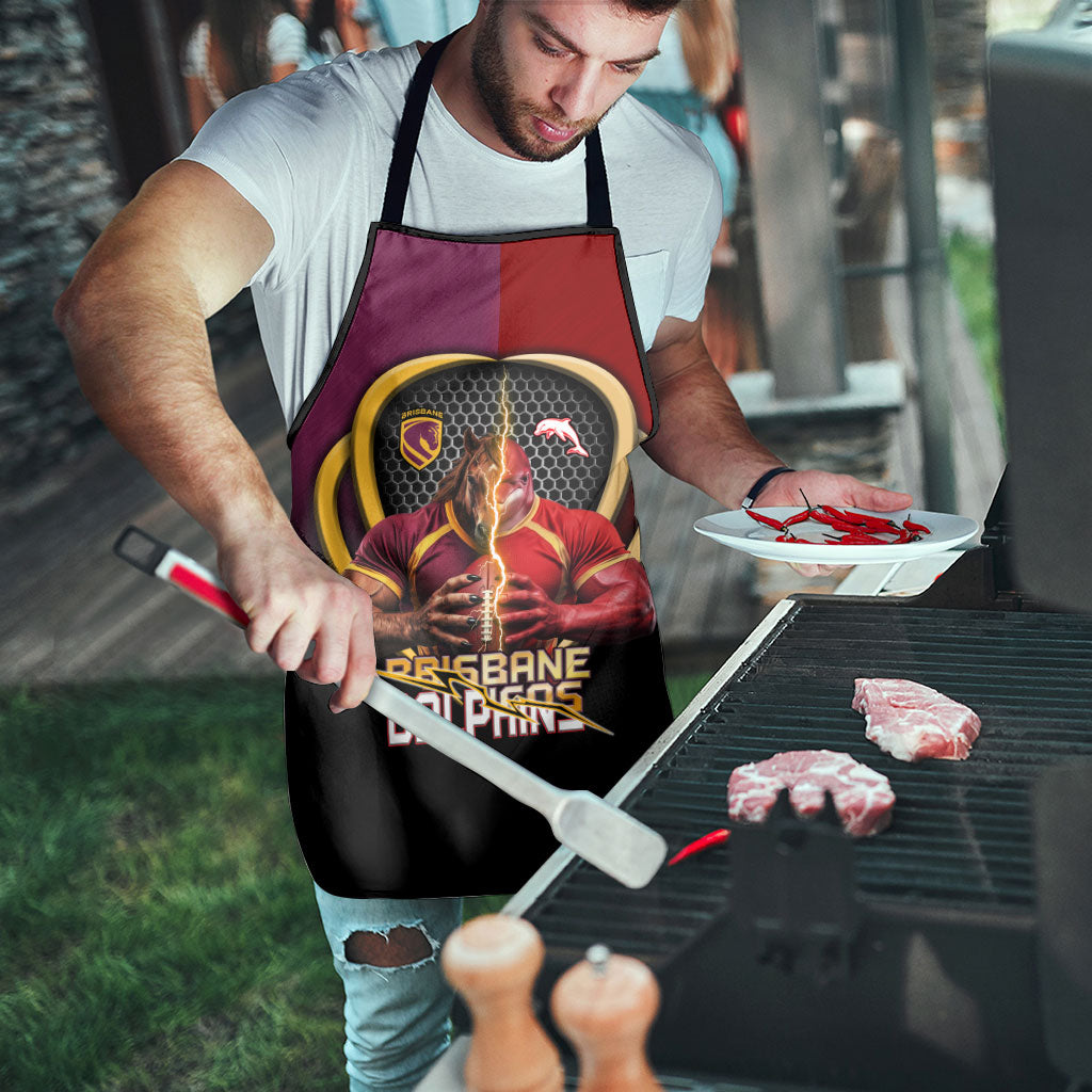 Brisbane Broncos vs Dolphins Fusion Apron Hybrid Mascot Lightning Graphic With Hexagon Honeycomb
