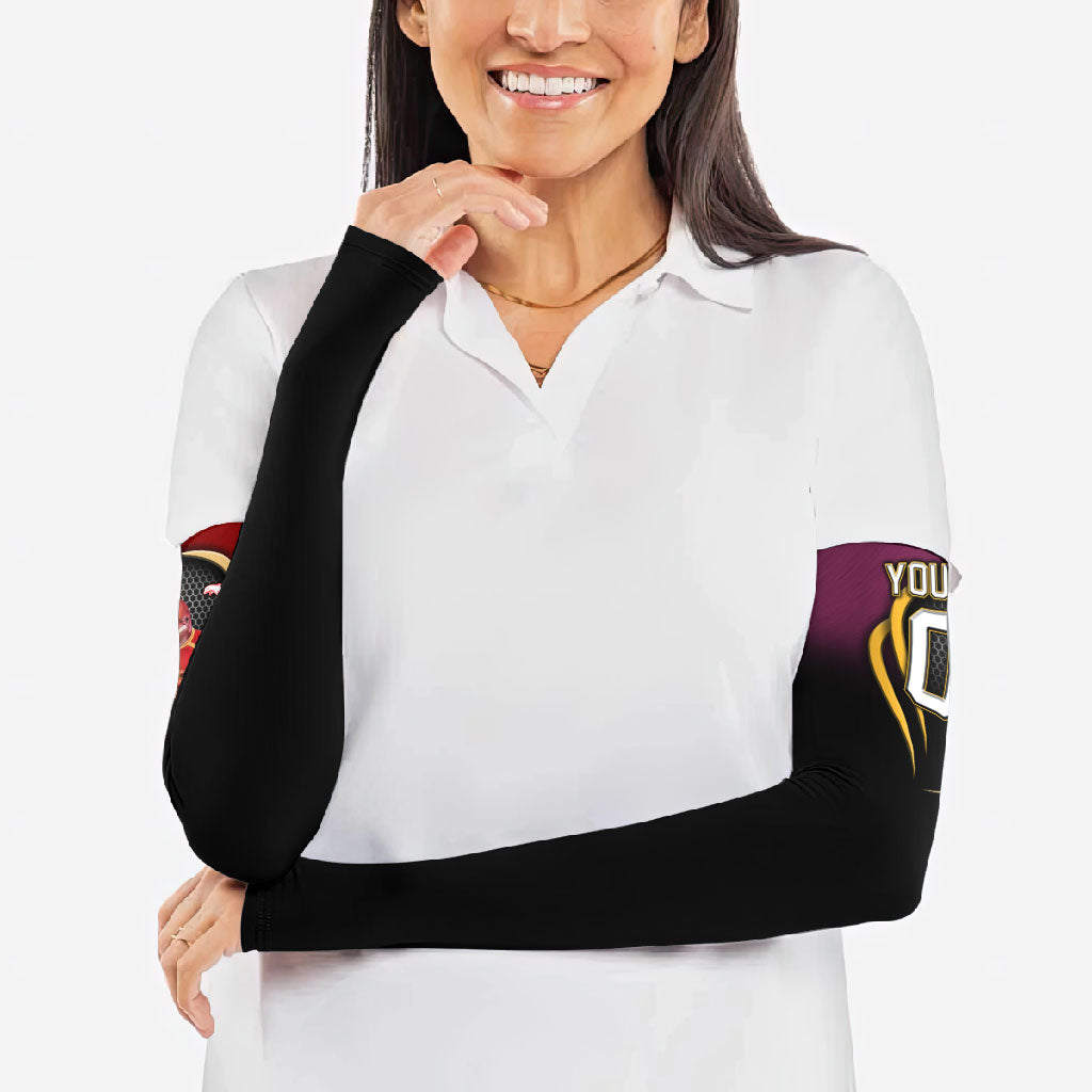 Personalized Brisbane Broncos vs Dolphins Fusion Arm Sleeves Hybrid Mascot Lightning Graphic With Hexagon Honeycomb