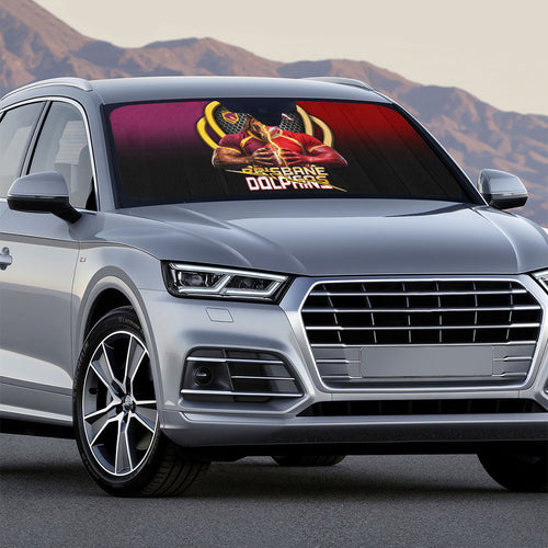 Brisbane Broncos vs Dolphins Fusion Auto Sun Shade Hybrid Mascot Lightning Graphic With Hexagon Honeycomb