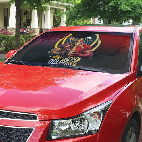 Brisbane Broncos vs Dolphins Fusion Auto Sun Shade Hybrid Mascot Lightning Graphic With Hexagon Honeycomb