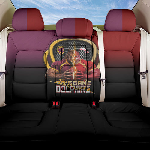 Brisbane Broncos vs Dolphins Fusion Back Car Seat Cover Hybrid Mascot Lightning Graphic With Hexagon Honeycomb