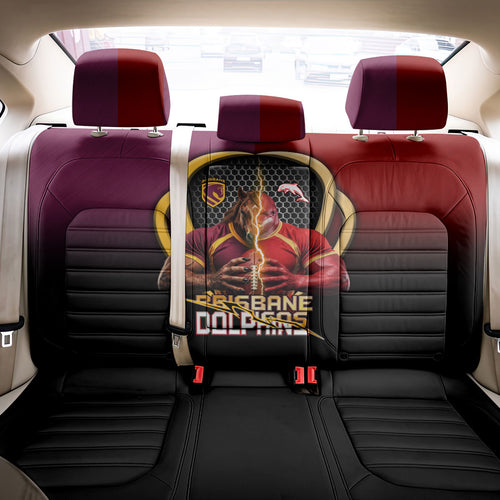 Brisbane Broncos vs Dolphins Fusion Back Car Seat Cover Hybrid Mascot Lightning Graphic With Hexagon Honeycomb