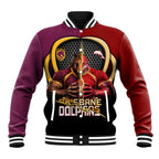 Personalized Brisbane Broncos vs Dolphins Fusion Baseball Jacket Hybrid Mascot Lightning Graphic With Hexagon Honeycomb