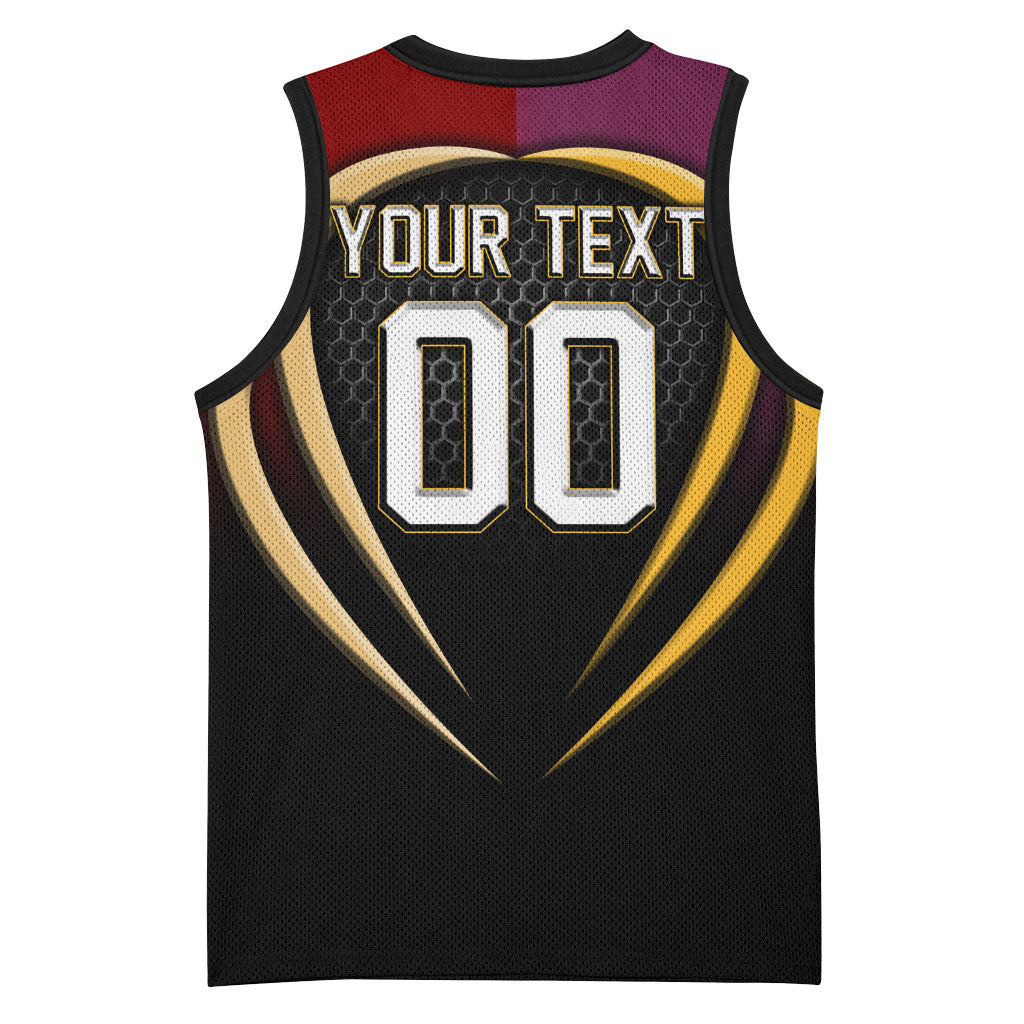 Personalized Brisbane Broncos vs Dolphins Fusion Basketball Jersey Hybrid Mascot Lightning Graphic With Hexagon Honeycomb