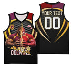 Personalized Brisbane Broncos vs Dolphins Fusion Basketball Jersey Hybrid Mascot Lightning Graphic With Hexagon Honeycomb