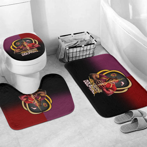 Brisbane Broncos vs Dolphins Fusion Bathroom Set Hybrid Mascot Lightning Graphic With Hexagon Honeycomb