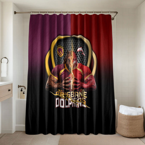 Brisbane Broncos vs Dolphins Fusion Bathroom Set Hybrid Mascot Lightning Graphic With Hexagon Honeycomb