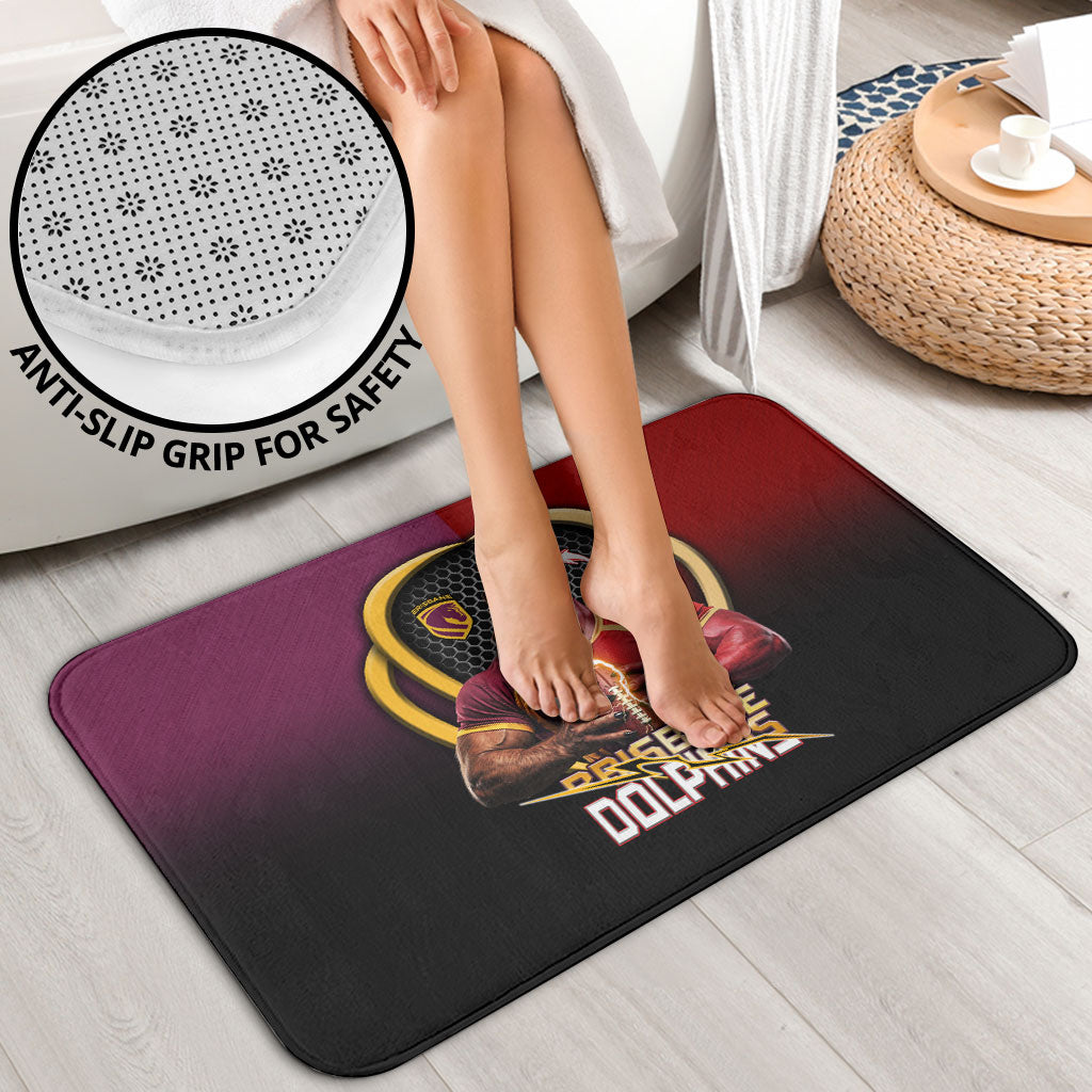 Brisbane Broncos vs Dolphins Fusion Bathroom Set Hybrid Mascot Lightning Graphic With Hexagon Honeycomb