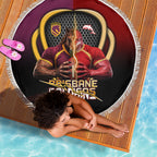 Brisbane Broncos vs Dolphins Fusion Beach Blanket Hybrid Mascot Lightning Graphic With Hexagon Honeycomb