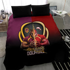 Brisbane Broncos vs Dolphins Fusion Bedding Set Hybrid Mascot Lightning Graphic With Hexagon Honeycomb