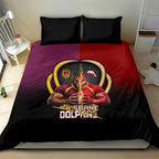 Brisbane Broncos vs Dolphins Fusion Bedding Set Hybrid Mascot Lightning Graphic With Hexagon Honeycomb