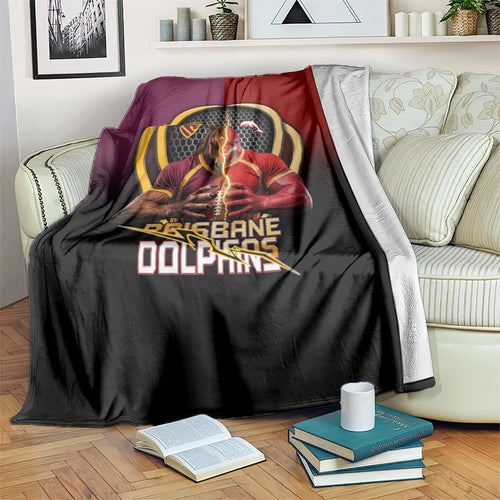 Brisbane Broncos vs Dolphins Fusion Blanket Hybrid Mascot Lightning Graphic With Hexagon Honeycomb