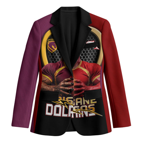 Personalized Brisbane Broncos vs Dolphins Fusion Blazer Hybrid Mascot Lightning Graphic With Hexagon Honeycomb