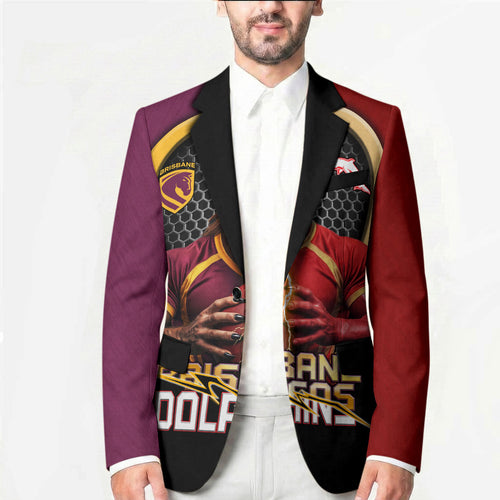 Personalized Brisbane Broncos vs Dolphins Fusion Blazer Hybrid Mascot Lightning Graphic With Hexagon Honeycomb