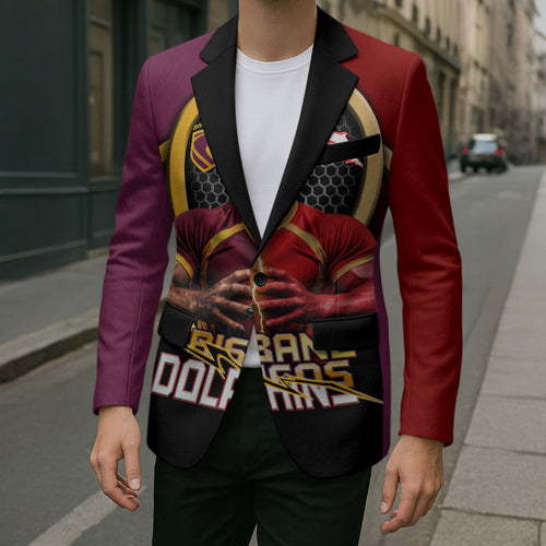 Personalized Brisbane Broncos vs Dolphins Fusion Blazer Hybrid Mascot Lightning Graphic With Hexagon Honeycomb
