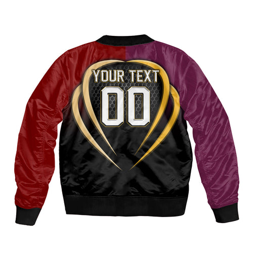 Personalized Brisbane Broncos vs Dolphins Fusion Bomber Jacket Hybrid Mascot Lightning Graphic With Hexagon Honeycomb