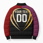 Personalized Brisbane Broncos vs Dolphins Fusion Bomber Puffer Jacket Hybrid Mascot Lightning Graphic With Hexagon Honeycomb