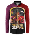 Personalized Brisbane Broncos vs Dolphins Fusion Button Sweatshirt Hybrid Mascot Lightning Graphic With Hexagon Honeycomb