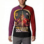Personalized Brisbane Broncos vs Dolphins Fusion Button Sweatshirt Hybrid Mascot Lightning Graphic With Hexagon Honeycomb