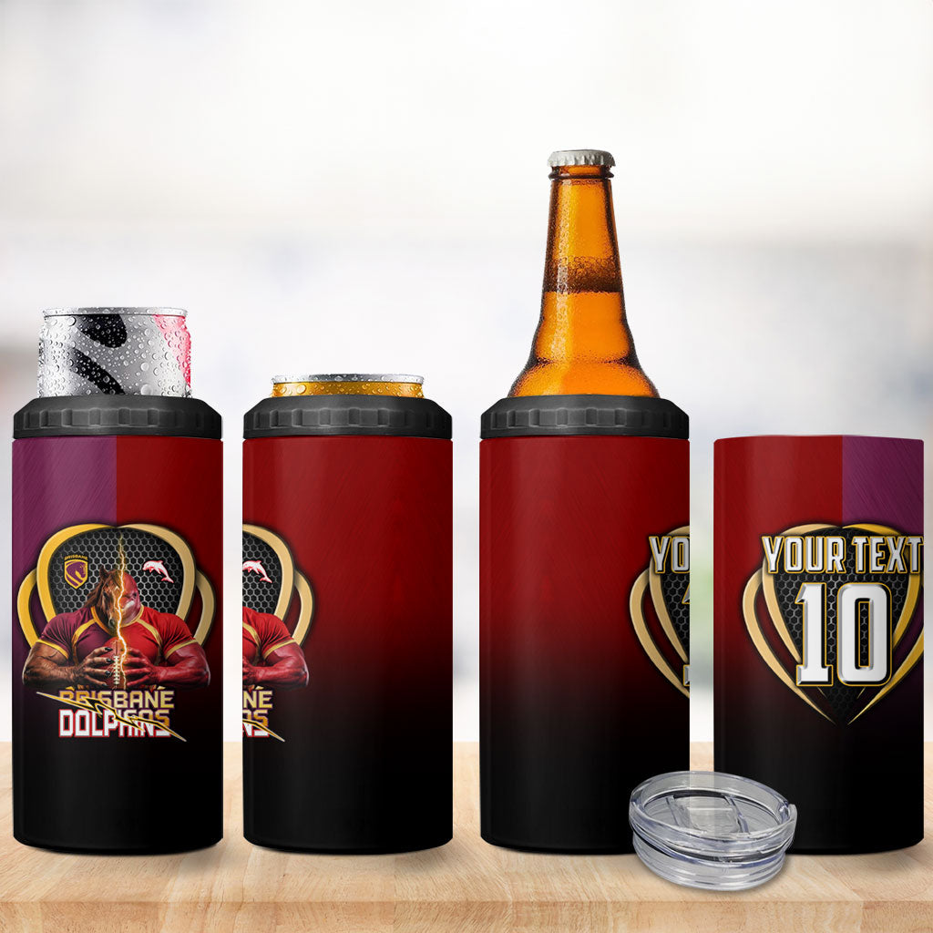 Personalized Brisbane Broncos vs Dolphins Fusion 4 in 1 Can Cooler Tumbler Hybrid Mascot Lightning Graphic With Hexagon Honeycomb
