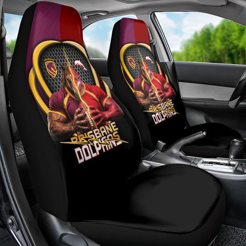 Brisbane Broncos vs Dolphins Fusion Car Seat Cover Hybrid Mascot Lightning Graphic With Hexagon Honeycomb