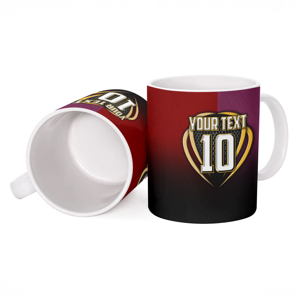 Personalized Brisbane Broncos vs Dolphins Fusion Ceramic Mug Hybrid Mascot Lightning Graphic With Hexagon Honeycomb