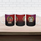 Personalized Brisbane Broncos vs Dolphins Fusion Ceramic Mug Hybrid Mascot Lightning Graphic With Hexagon Honeycomb