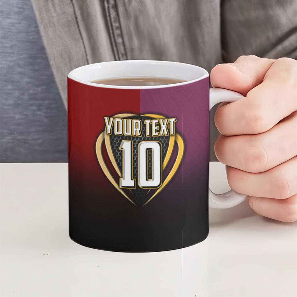 Personalized Brisbane Broncos vs Dolphins Fusion Ceramic Mug Hybrid Mascot Lightning Graphic With Hexagon Honeycomb
