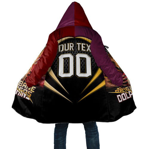 Personalized Brisbane Broncos vs Dolphins Fusion Cloak Hybrid Mascot Lightning Graphic With Hexagon Honeycomb