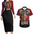 Personalized Brisbane Broncos vs Dolphins Fusion Couples Matching Long Sleeve Bodycon Dress and Hawaiian Shirt Hybrid Mascot Lightning Graphic With Hexagon Honeycomb