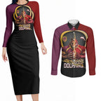 Personalized Brisbane Broncos vs Dolphins Fusion Couples Matching Long Sleeve Bodycon Dress and Long Sleeve Button Shirt Hybrid Mascot Lightning Graphic With Hexagon Honeycomb