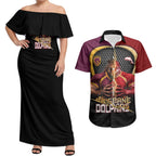 Personalized Brisbane Broncos vs Dolphins Fusion Couples Matching Off Shoulder Maxi Dress and Hawaiian Shirt Hybrid Mascot Lightning Graphic With Hexagon Honeycomb