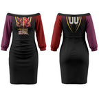 Personalized Brisbane Broncos vs Dolphins Fusion Couples Matching Off The Shoulder Long Sleeve Dress and Long Sleeve Button Shirt Hybrid Mascot Lightning Graphic With Hexagon Honeycomb