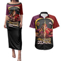 Personalized Brisbane Broncos vs Dolphins Fusion Couples Matching Puletasi and Hawaiian Shirt Hybrid Mascot Lightning Graphic With Hexagon Honeycomb