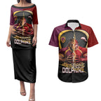 Personalized Brisbane Broncos vs Dolphins Fusion Couples Matching Puletasi and Hawaiian Shirt Hybrid Mascot Lightning Graphic With Hexagon Honeycomb