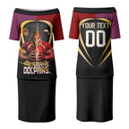 Personalized Brisbane Broncos vs Dolphins Fusion Couples Matching Puletasi and Hawaiian Shirt Hybrid Mascot Lightning Graphic With Hexagon Honeycomb