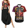 Personalized Brisbane Broncos vs Dolphins Fusion Couples Matching Summer Maxi Dress and Hawaiian Shirt Hybrid Mascot Lightning Graphic With Hexagon Honeycomb