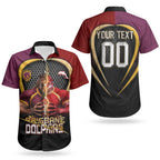 Personalized Brisbane Broncos vs Dolphins Fusion Couples Matching Tank Maxi Dress and Hawaiian Shirt Hybrid Mascot Lightning Graphic With Hexagon Honeycomb