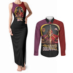 Personalized Brisbane Broncos vs Dolphins Fusion Couples Matching Tank Maxi Dress and Long Sleeve Button Shirt Hybrid Mascot Lightning Graphic With Hexagon Honeycomb