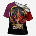 Personalized Brisbane Broncos vs Dolphins Fusion Cross Shoulder Shirt Hybrid Mascot Lightning Graphic With Hexagon Honeycomb
