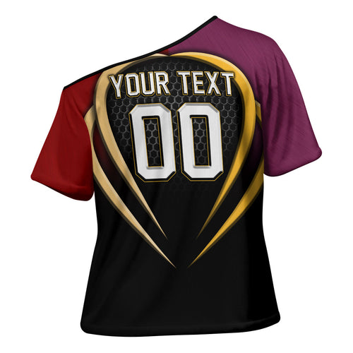 Personalized Brisbane Broncos vs Dolphins Fusion Cross Shoulder Shirt Hybrid Mascot Lightning Graphic With Hexagon Honeycomb