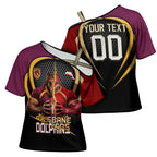 Personalized Brisbane Broncos vs Dolphins Fusion Cross Shoulder Shirt Hybrid Mascot Lightning Graphic With Hexagon Honeycomb
