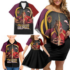 Personalized Brisbane Broncos vs Dolphins Fusion Family Matching Off Shoulder Short Dress and Hawaiian Shirt Hybrid Mascot Lightning Graphic With Hexagon Honeycomb