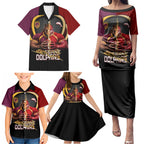 Personalized Brisbane Broncos vs Dolphins Fusion Family Matching Puletasi and Hawaiian Shirt Hybrid Mascot Lightning Graphic With Hexagon Honeycomb